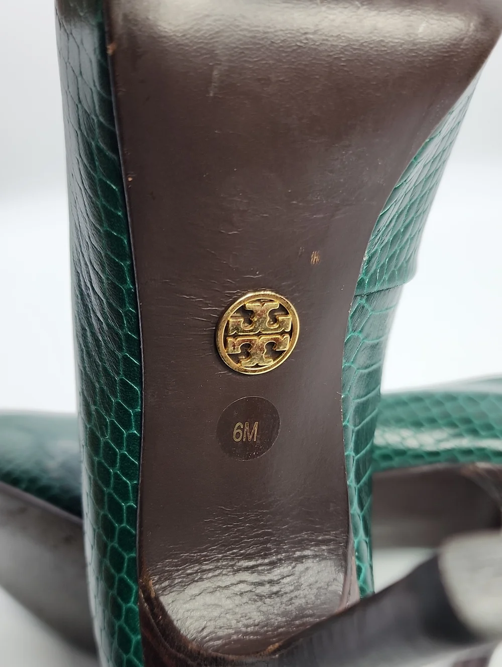 Tory Burch Emerald Green Snake-Embossed Leather Pumps - Size 6